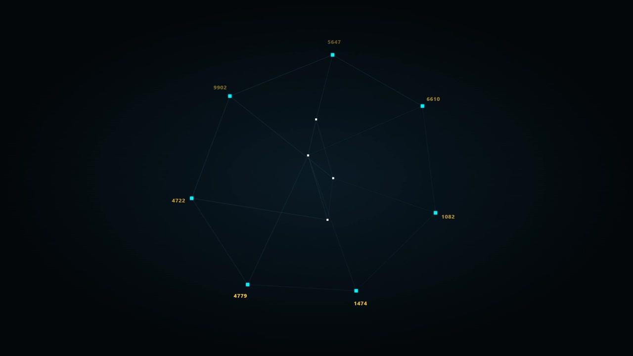 Digital Data Visualization Interface with Rotating Geometric Network