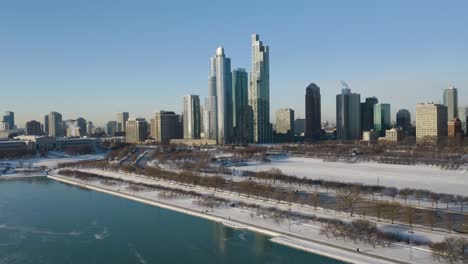 skyscrapers in chicago's south loop on cold winter day