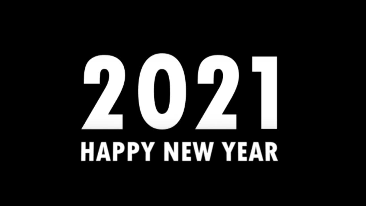 2D-Animation. Zahlenrad dreht sich zu „Frohes Neues Jahr 2021“.
