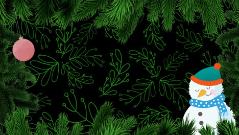 animation of fir trees and christmas decorations over leaves