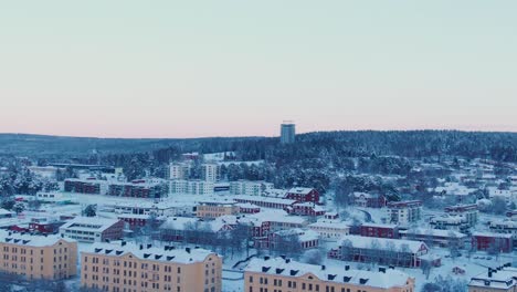 soft panoramic aerial rise over östersund skyline i sweden