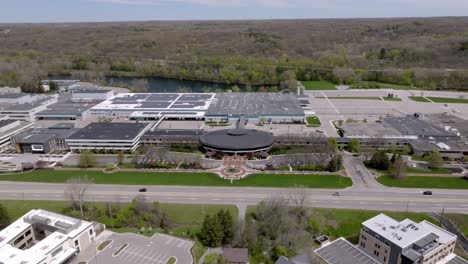 amway north american headquarters building in ada, michigan with drone video moving in a circle.