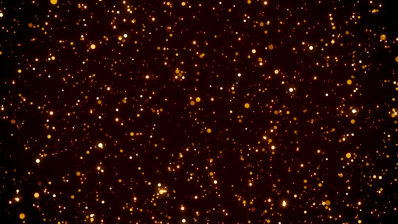 Loop di sfondo cinematografico con particelle di polvere, bokeh di luce astratto e titoli in movimento.
