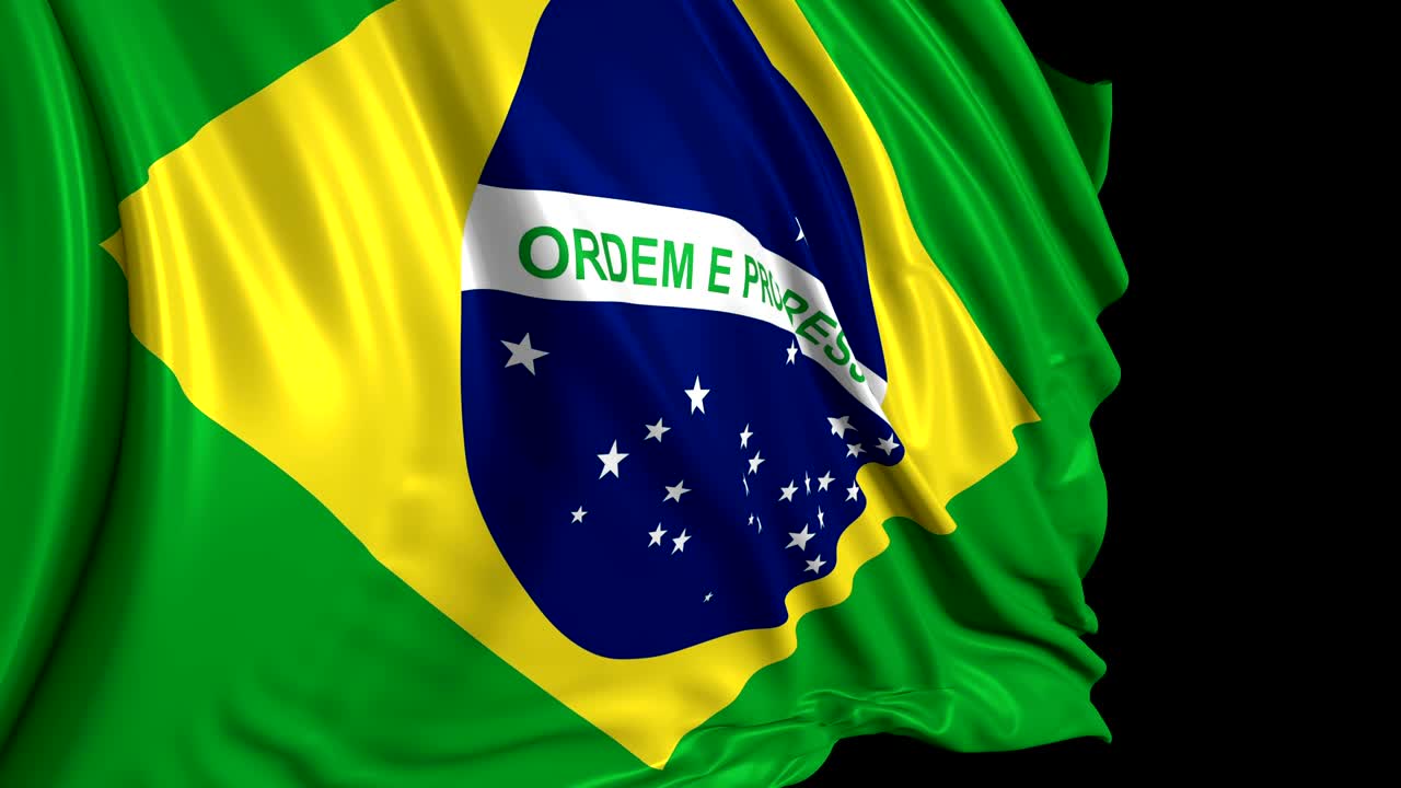 Brasiliansk flagg i sakte film. Flagget folder seg mykt ut i vinden