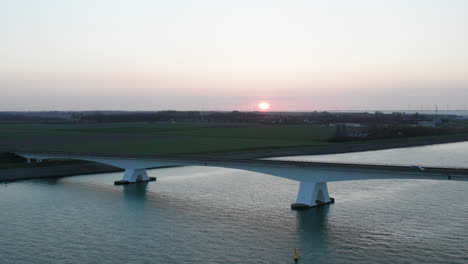 aerial: the famous zeelandbridge during sunset