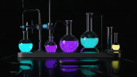 fluorescent liquids in glass beakers