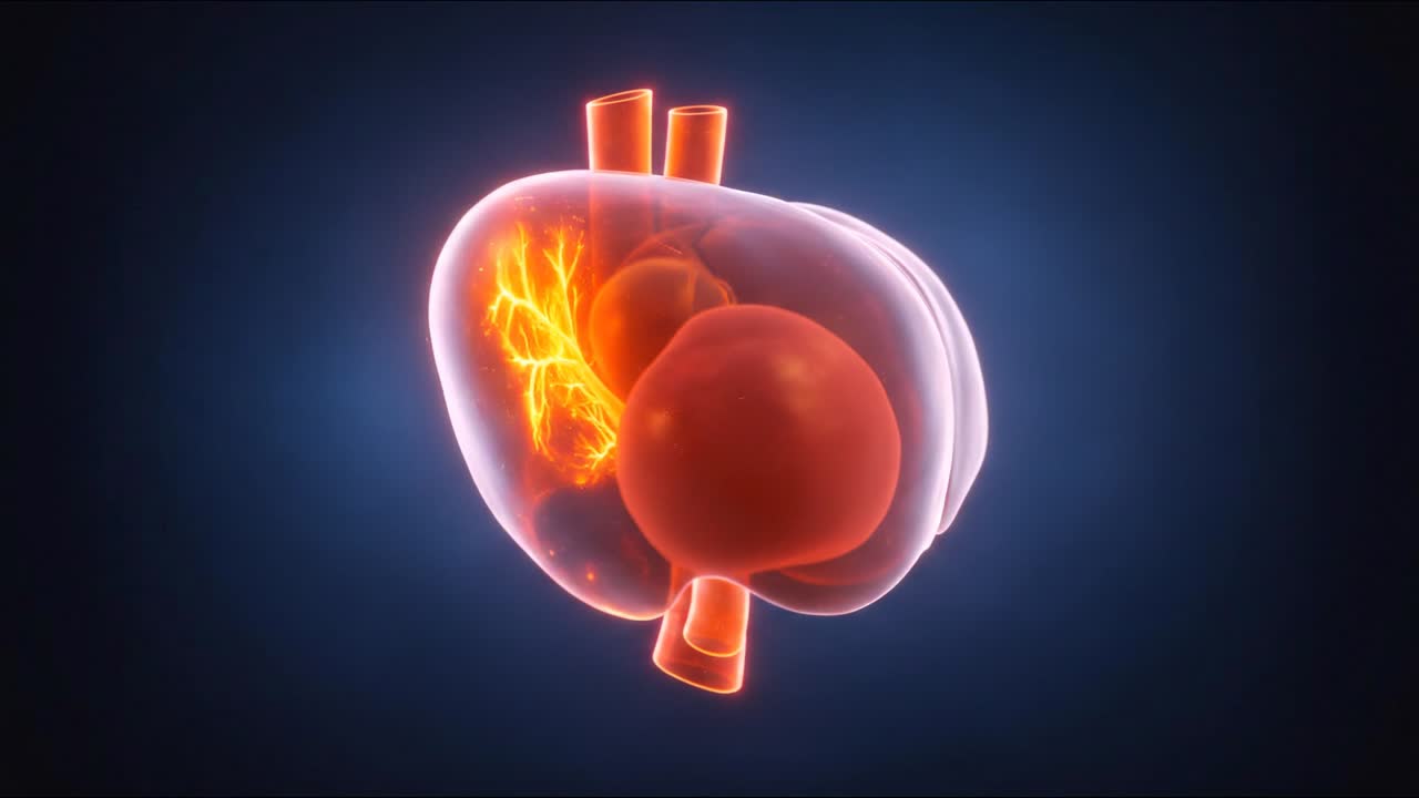 Animazione 3D medica di un fegato umano luminoso