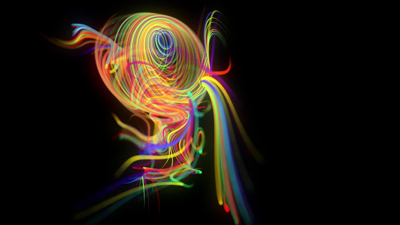 el flujo de fondo abstracto de líneas de brillo o rayas de luz. las partículas de luces en funcionamiento se forman en el espacio 3d brillando hermosas líneas curvas como una bola de alambres quemándose con luz de neón. hermoso bg creativo.