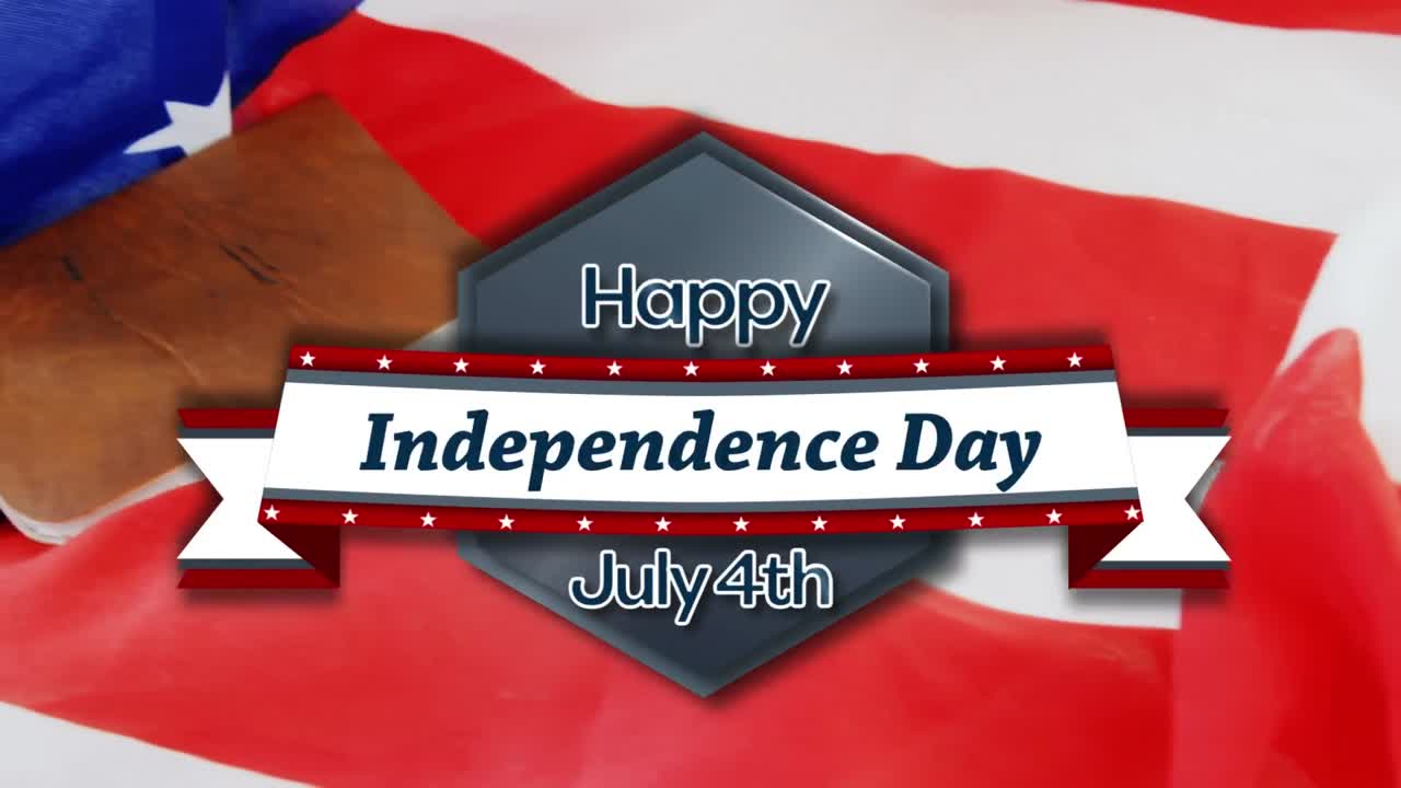 행복한 독립기념일의 디지털 복합 비디오 7월 4일 미국  ⁇ 발에 떨어지는 콘페티에 대한 텍스트