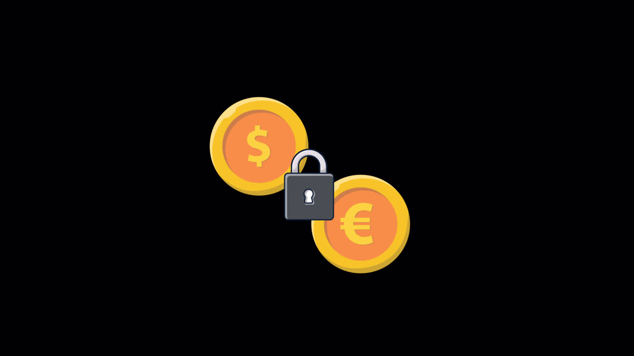Animated Dollar and Euro Coins Secured by a Padlock