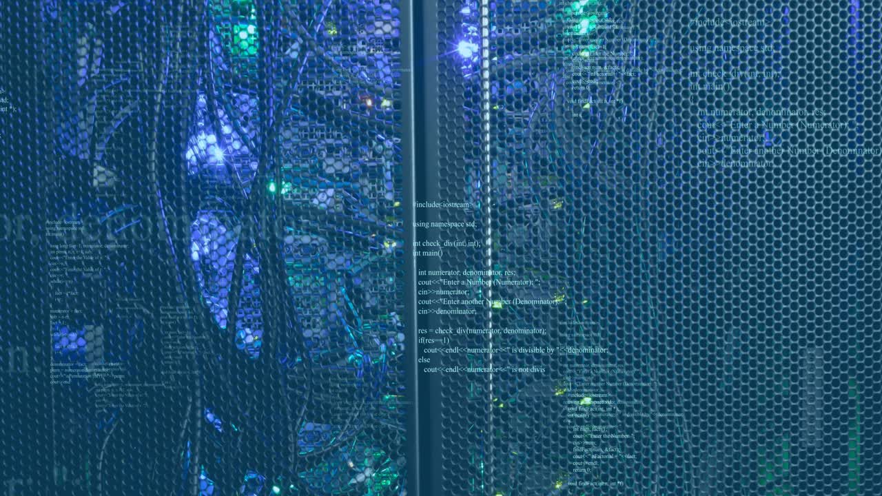 Animation of data processing against close up of a computer server