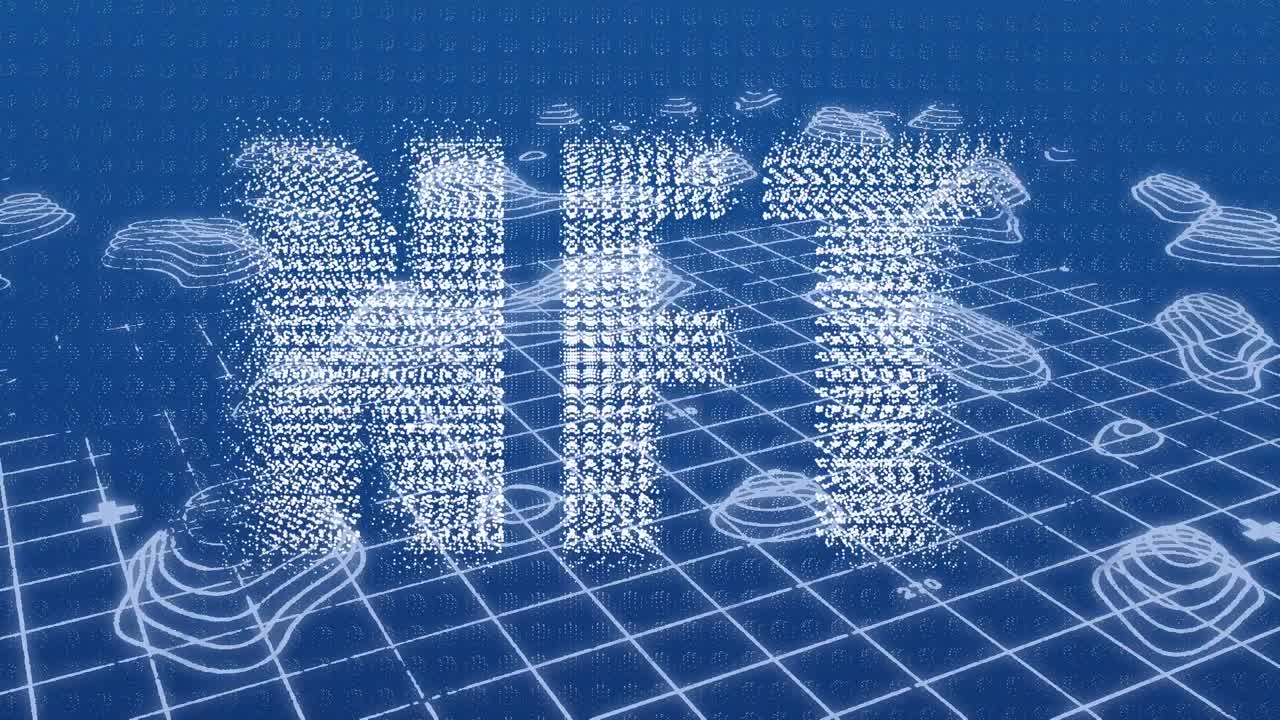 데이터 처리의 애니메이션과 파란색 배경에 nft 텍스트