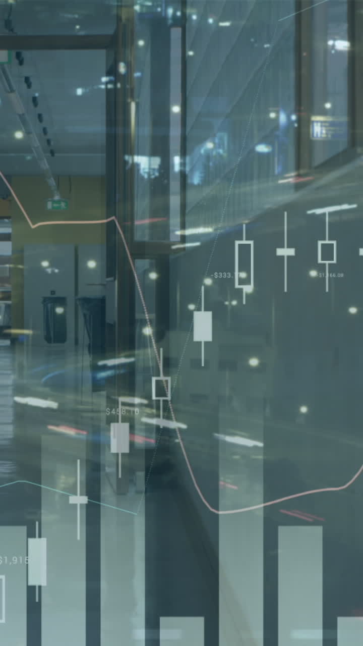Animation of financial data processing over caucasian businessman