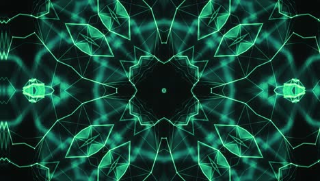 glowing green fractal kaleidoscope, seamless vj loop, psychedelic, hypnotic slow changing shapes