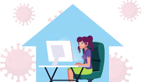 mujer que utiliza el trabajo de escritorio en el hogar animación de campaña
