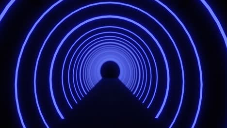 Moviéndose-A-Través-De-Un-Túnel-De-Arcos-De-Neón-Azul-Concéntricos-Que-Pulsan-Sobre-Un-Fondo-Negro