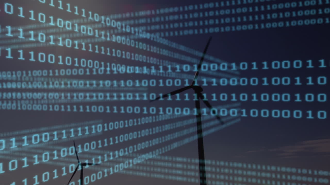 Animation of data processing over wind turbines