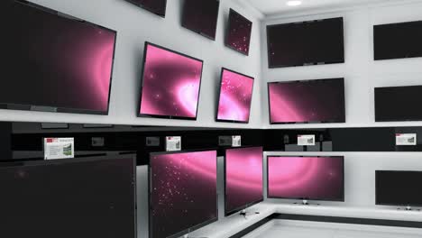 Animation-of-rows-of-television-sets-with-glowing-pink-screens