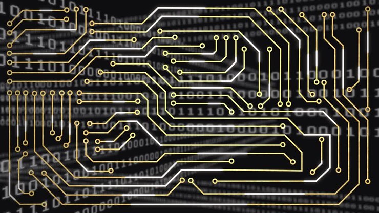 Animation of data processing over black background