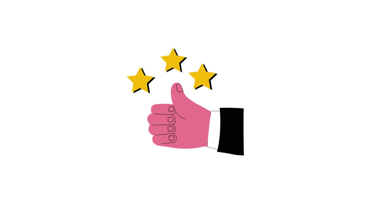 Animated Hand Thumbs Up with Three Stars Rating