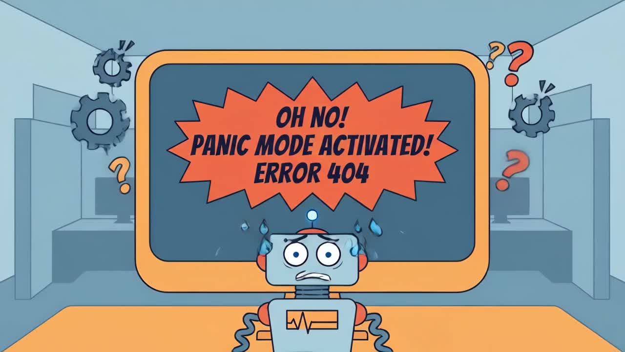 Animated Robot Panicking and Crying Over 404 Error