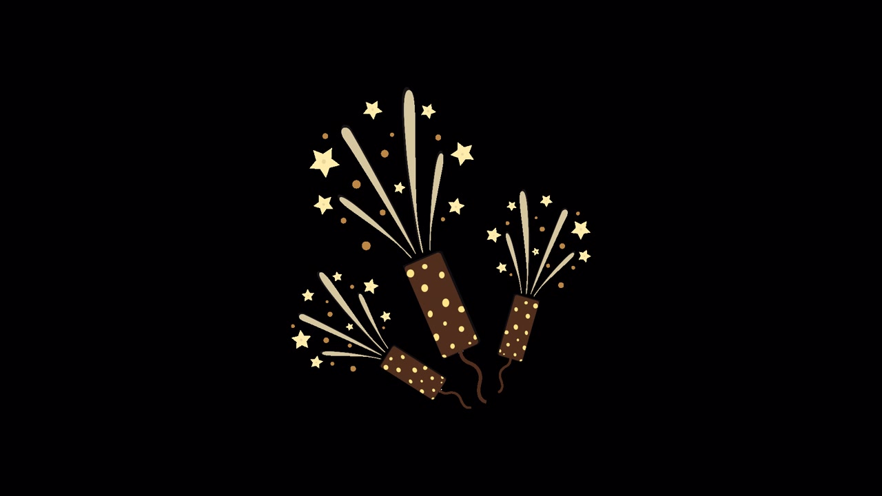 Petardi animati che scoppiano con scintille e stelle