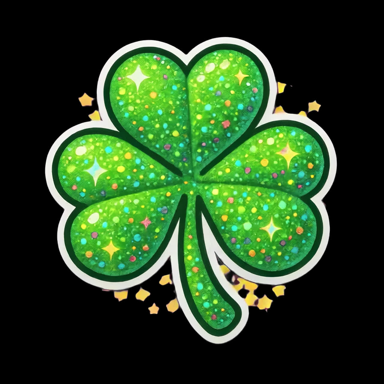 Sparkling green clover illustration animation isolated asset, transparent 4K video, alpha channel