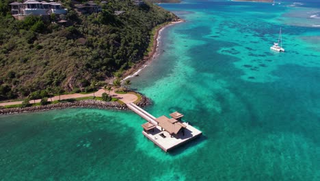 aerial view of resort's arriving dock on virgin gorda, british virgin islands, drone shot