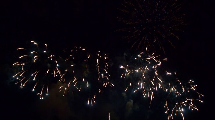 Bellissimo spettacolo pirotecnico colorato di notte per una celebrazione durante un festival.