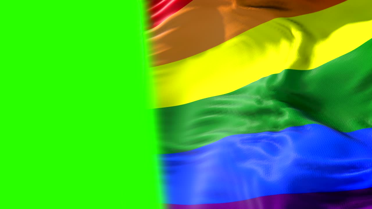ondeando colorida de orgullo gay bandera del arco iris, bandera del derecho civil, la paz en el mundo concepto en pantalla verde clave de croma