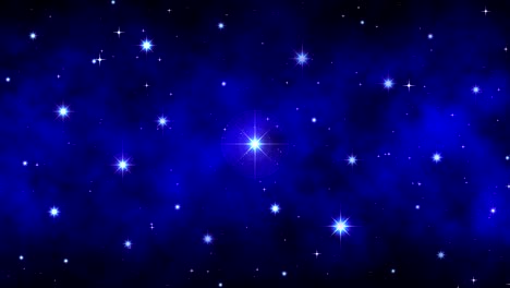 night starry sky, dark blue dynamic space background with bright big flickering stars, moving nebula, seamless loop