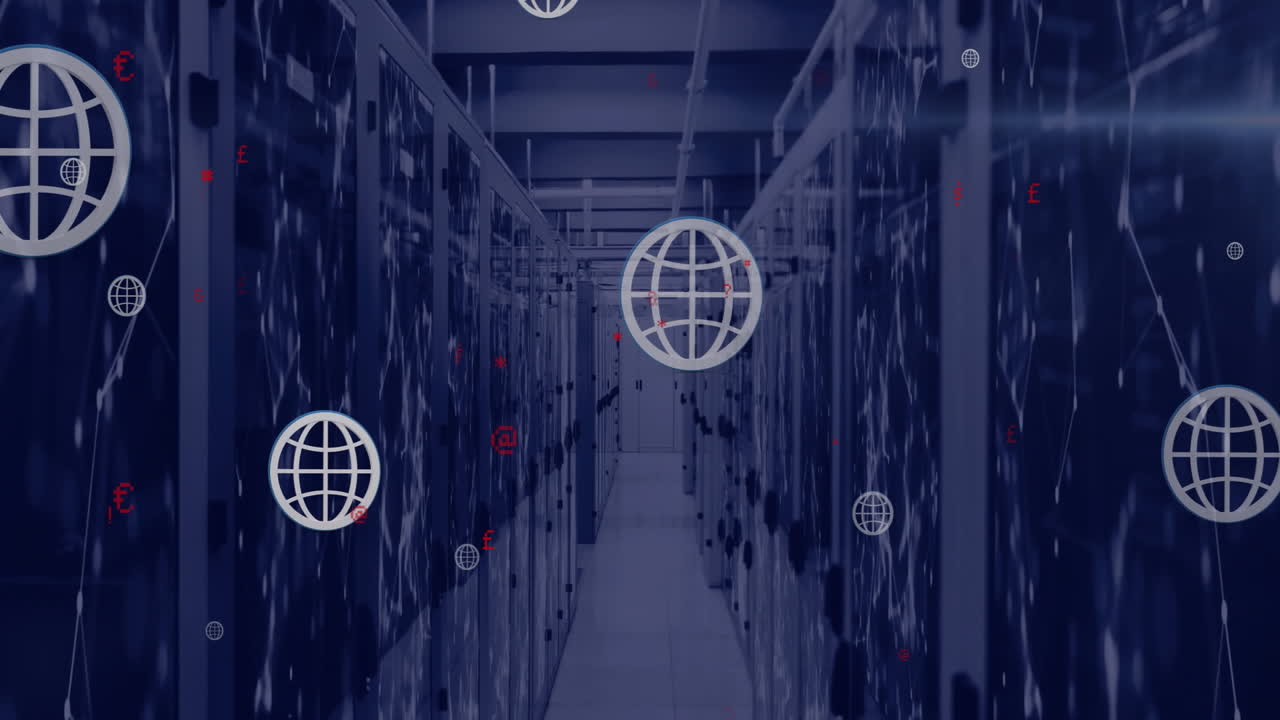 animación del procesamiento de datos digitales a través de servidores informáticos