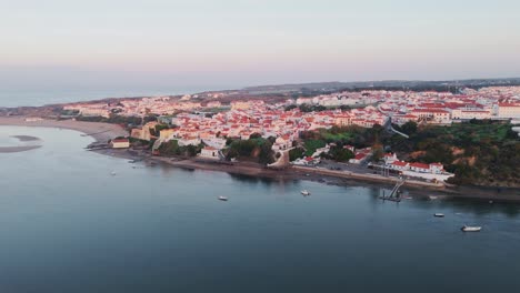 view of lisbon town in tagus river, portugal