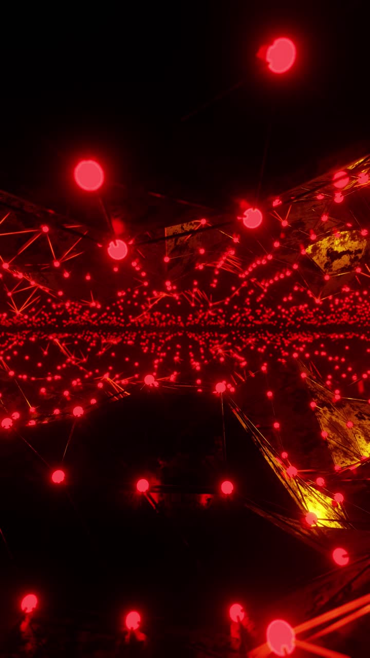 3D render animation of tunnel with green geometric neon illumination