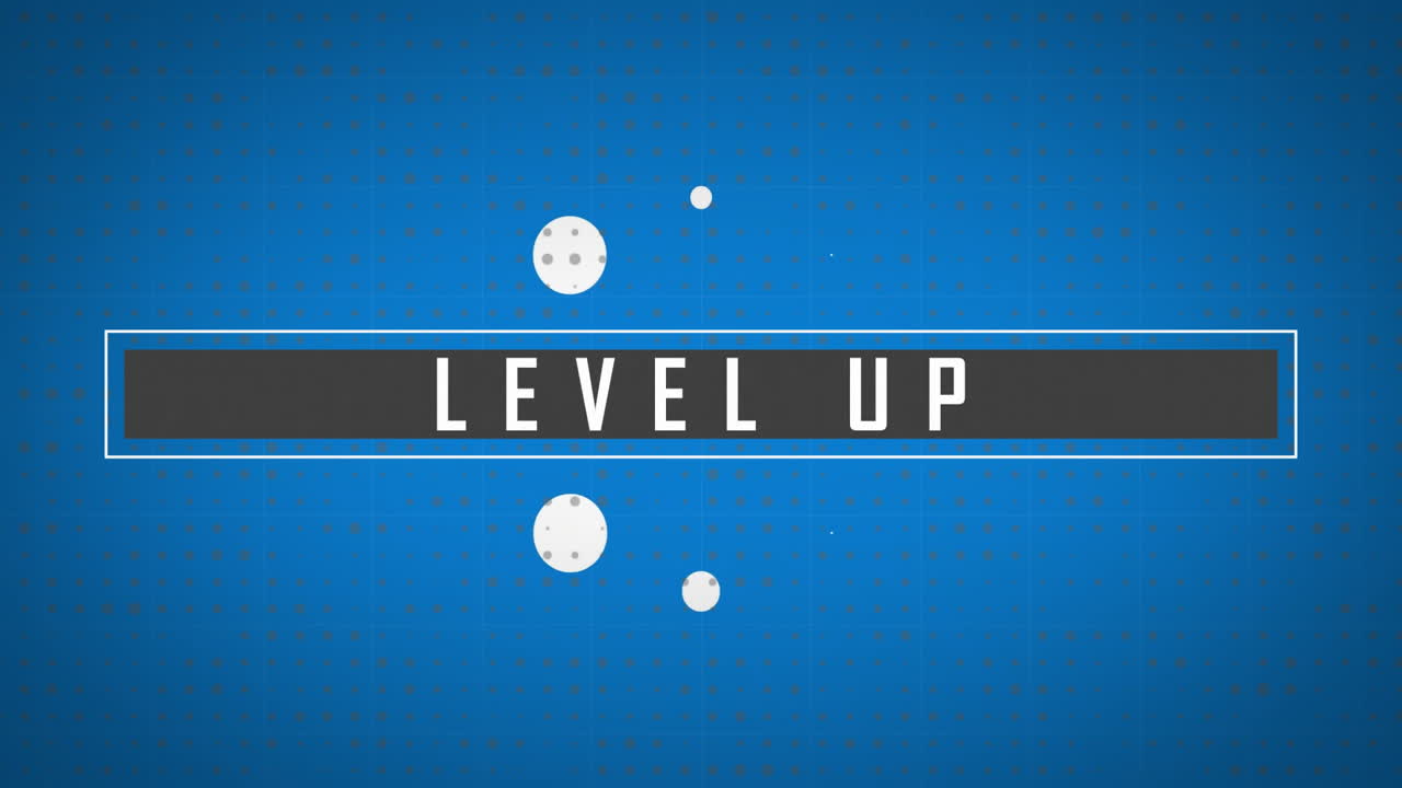 nivel de animación de texto sobre formas azules sobre fondo negro