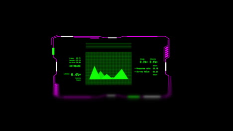 Animation-of-interface-with-green-chart-processing-data,-on-black-background