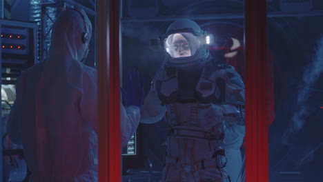 astronaut training in a futuristic space laboratory