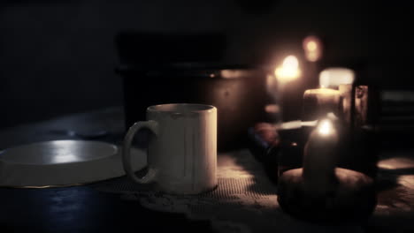 a cozy evening dinner scene by candlelight