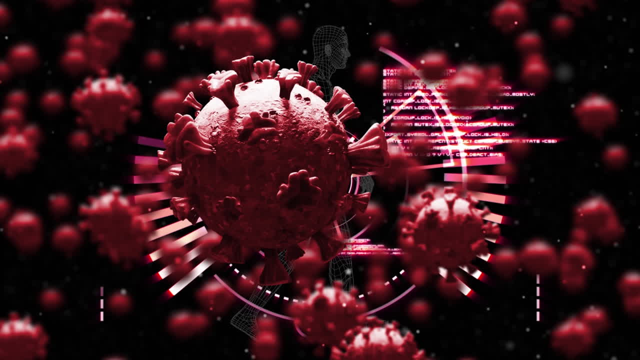 Animation of coronavirus cells over data processing
