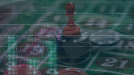 animación del procesamiento de datos digitales a través de fichas de casino a bordo