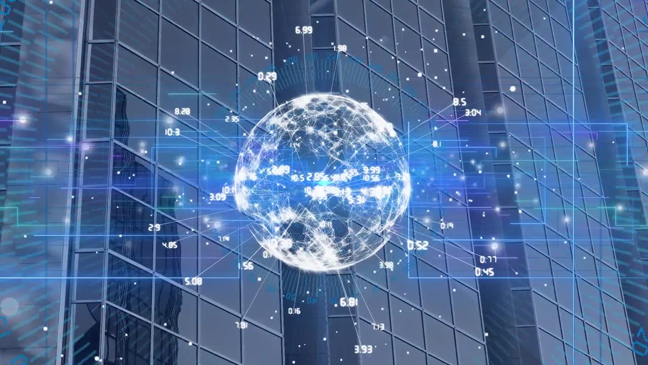 현대적인 건물과 도시 풍경에 대한 데이터 처리 애니메이션