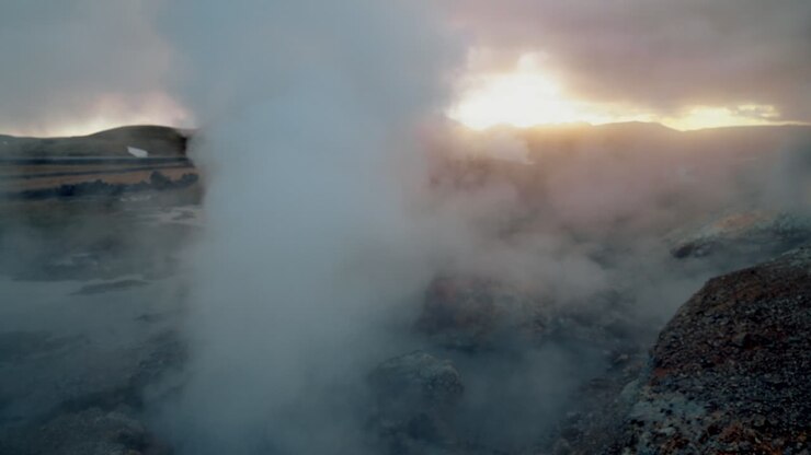 Reveal Shot of Geothermal Steam