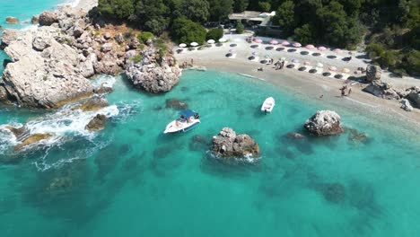 drone tracking follows fishing boat exit protected cove and head out to sea