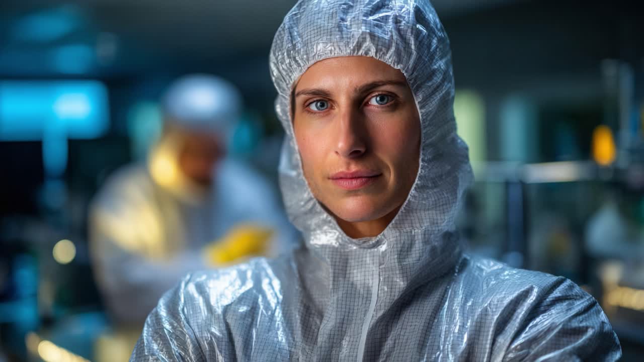 Focused Scientist in Protective Gear Preparing for Experimentation in a Laboratory Setting with Concentrated Atmosphere and Safety Protocols in Place