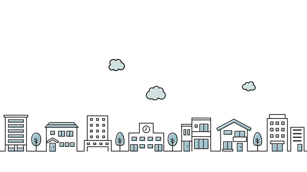 Semplice video di animazione in loop di un'illustrazione di paesaggio urbano