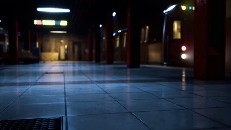 mysterious underground station with glowing lights and empty platforms