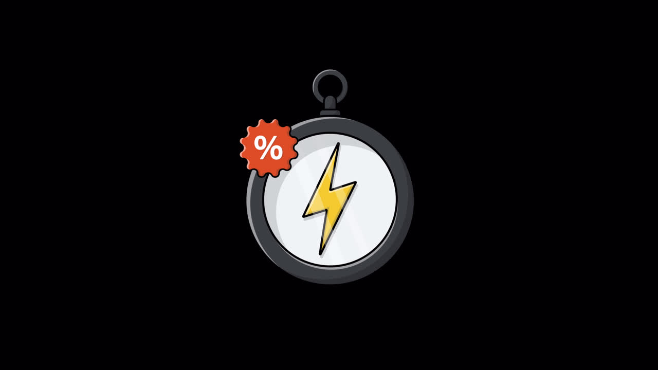 Animated Stopwatch with Lightning Bolt and Percentage Sign