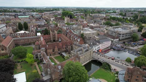 Das-Queens-College-Im-Stadtzentrum-Von-Cambridge,-Großbritannien,-Zieht-Sich-Zurück-Und-Zeigt-Eine-Drohnen-Luftaufnahme