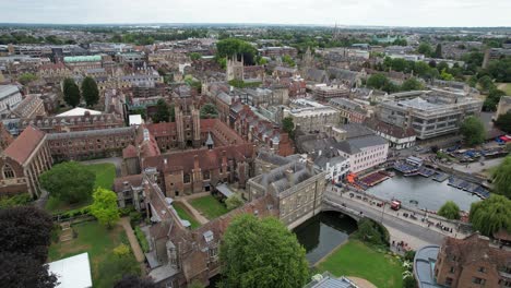 queens college cambridge city centre uk pull back reveal drone aerial view