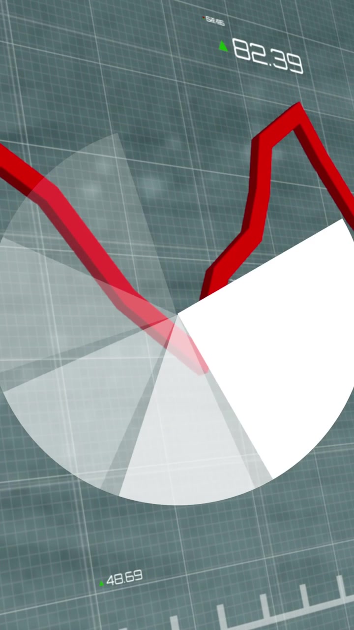Animated Financial Data Display with Line Graph and Pie Chart